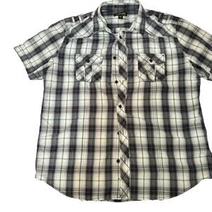 Helix Men's Athletic Fit Button Down Gray Plaid Short Sleeve Shirt - Size XXL